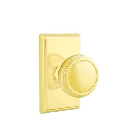 Emtek Norwich Knob 2-3/8 in Backset Passage w/Rectangular Rose for 1-1/4 in to 2 in Door Polished Brass 8121NWUS3